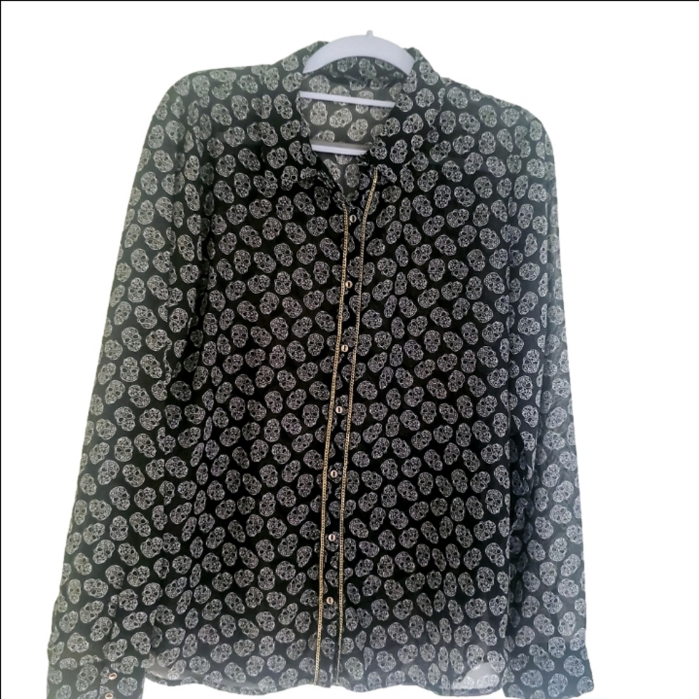SOLD - Zara Sheer Skull Blouse Shirt Women’s Size L Halloween - Picture 2 of 6